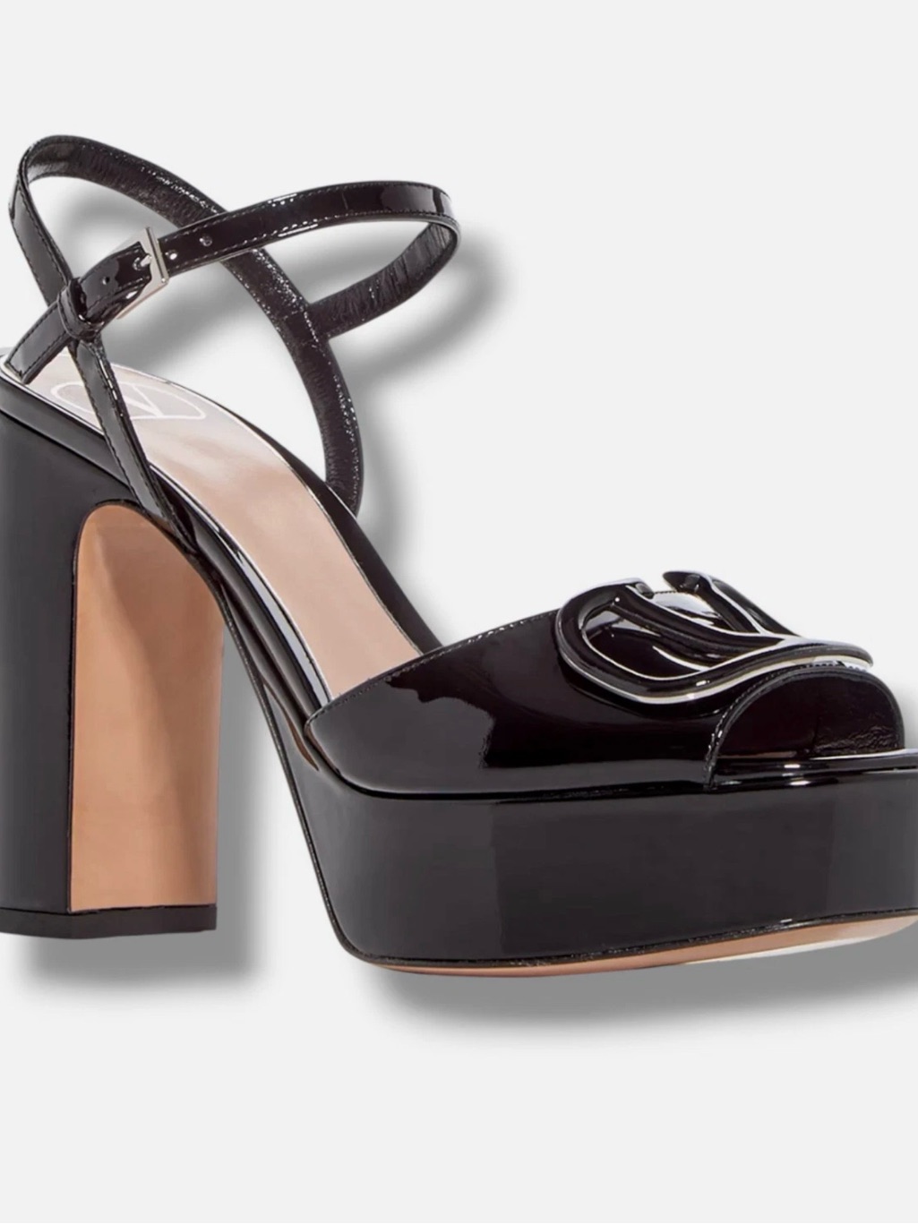 Valentino Garavani Black Patent Platform Block Heel Sandal